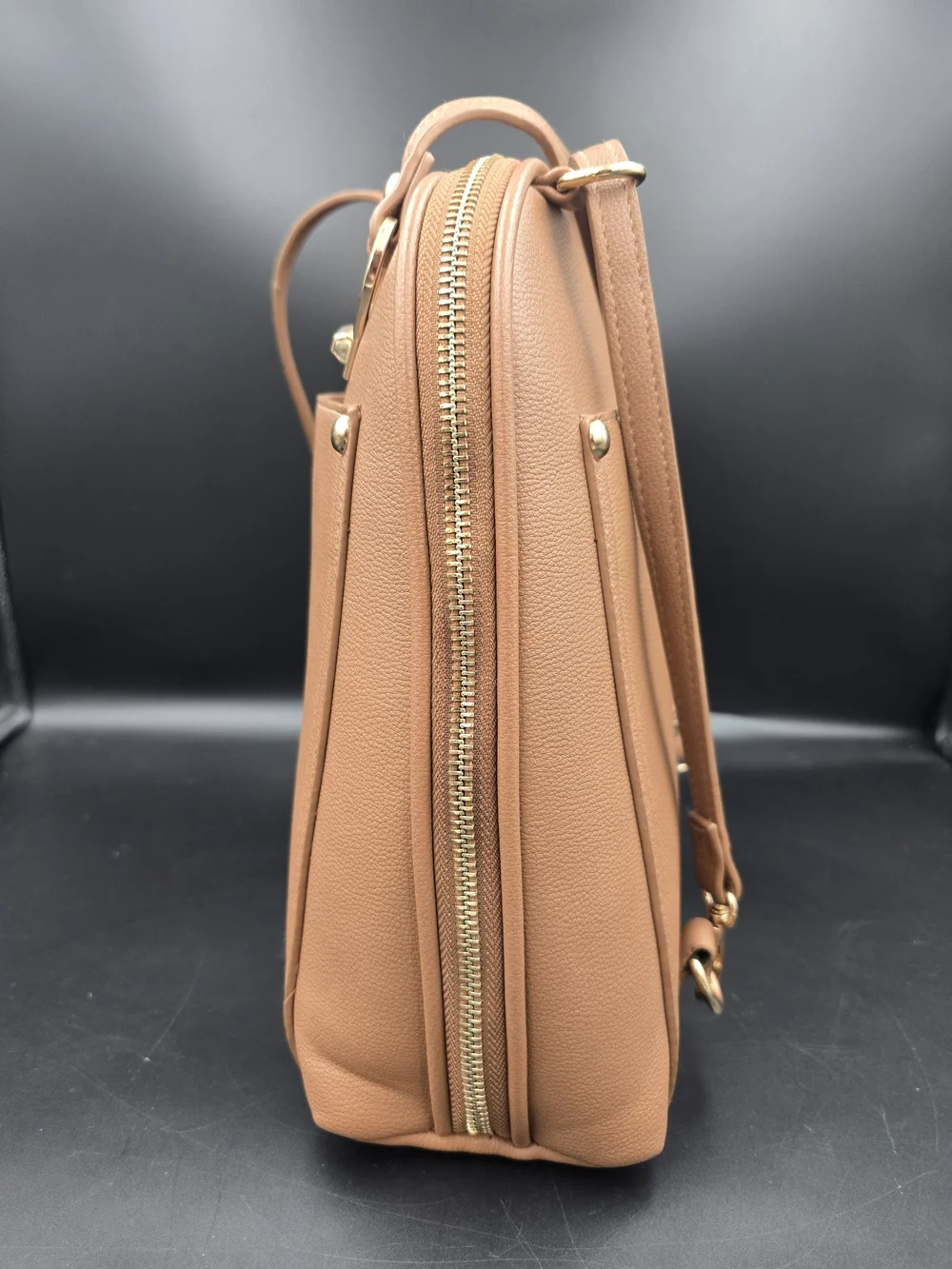 Miztique Tan Compact Backpack with Gold Hardware